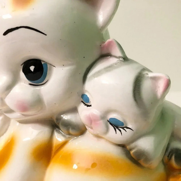 Vintage Cat Coin Bank Kittens Ceramic  Figurine 8 Inch Long Kitsch - Picture 12 of 16